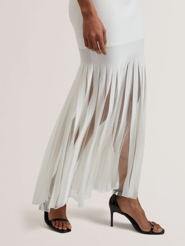 Ted Baker White Suannaa Dropped Waist Knit Bodice Woven Skirt Dress - Image 2 of 5