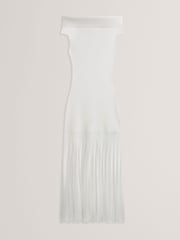 Ted Baker White Suannaa Dropped Waist Knit Bodice Woven Skirt Dress - Image 4 of 5