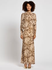 Daska Brown Ali Maxi Dress With Long Sleeves And Front Wrap Detail - Image 1 of 4
