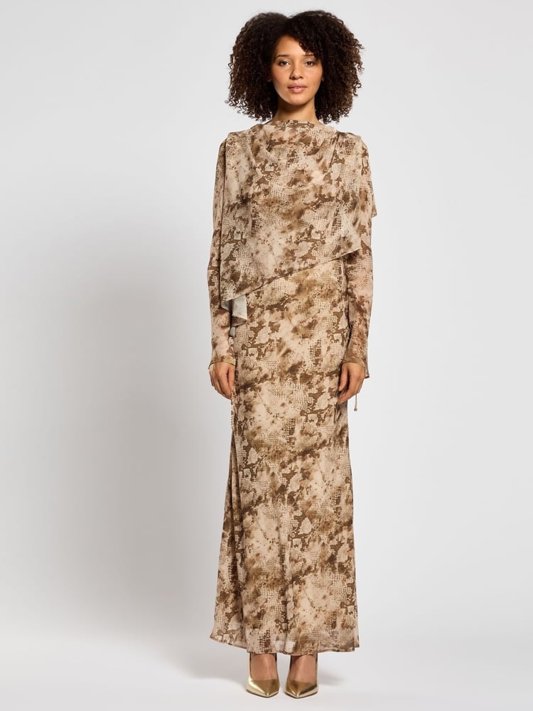 Daska Brown Ali Maxi Dress With Long Sleeves And Front Wrap Detail - Image 1 of 4