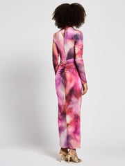 Daska Pink Leo Maxi Dress With Long Sleeves And Side Ruched Detail - Image 2 of 4