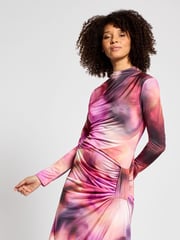 Daska Pink Leo Maxi Dress With Long Sleeves And Side Ruched Detail - Image 3 of 4