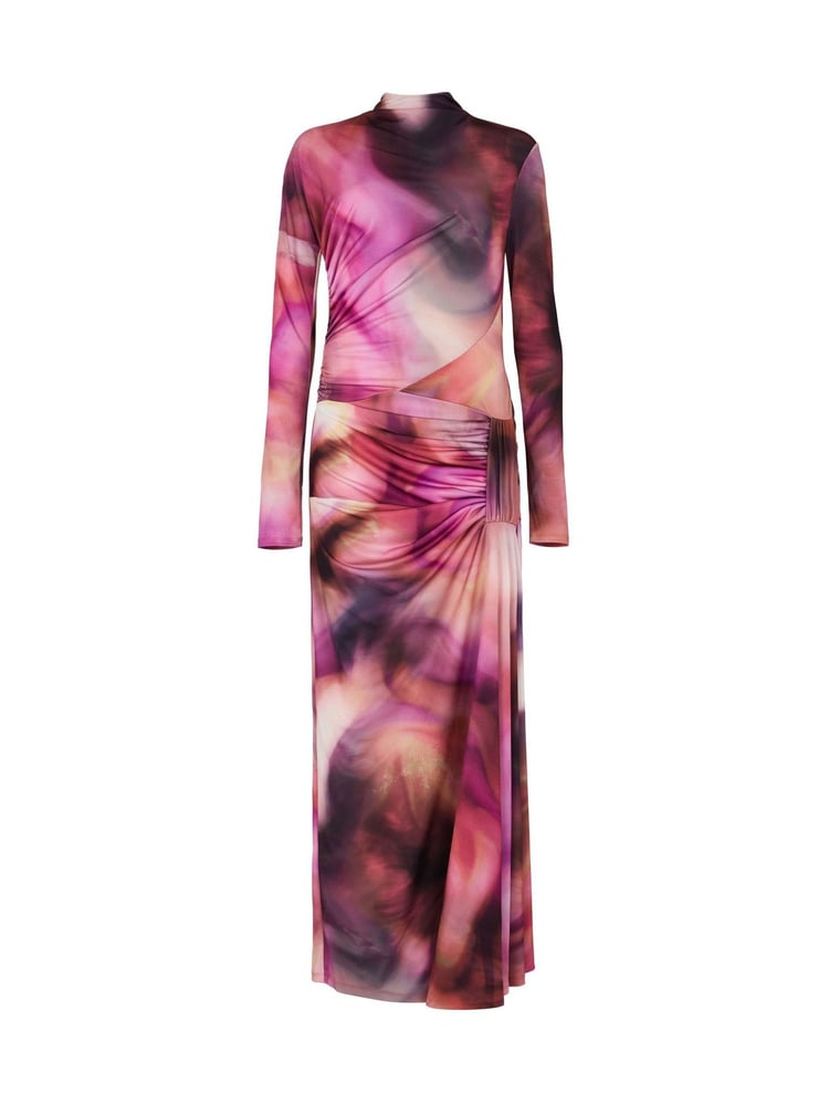 Daska Pink Leo Maxi Dress With Long Sleeves And Side Ruched Detail - Image 4 of 4