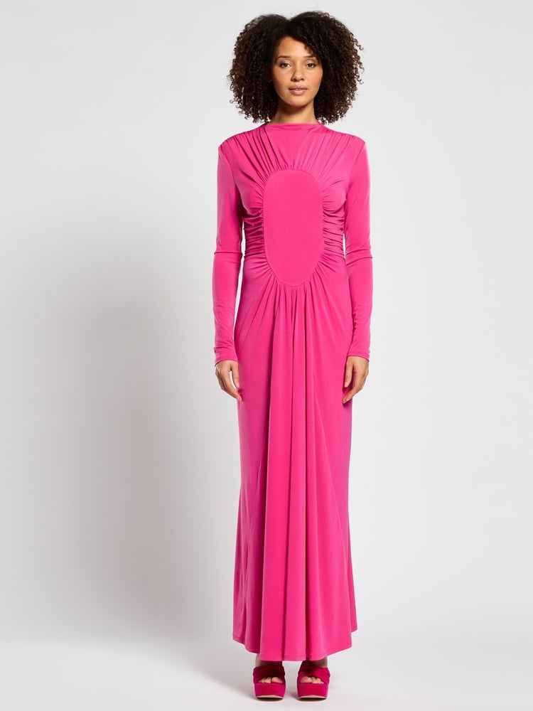 Daska Pink Chara Maxi Dress With Long Sleeves And Ruched Detail - Image 1 of 4