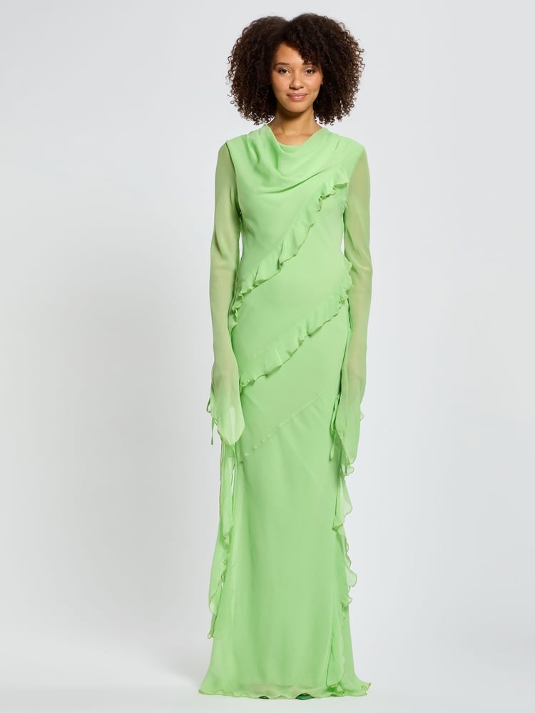 Daska Green Circe Maxi Dress With Long Sleeves And Ruffle Details - Image 1 of 4