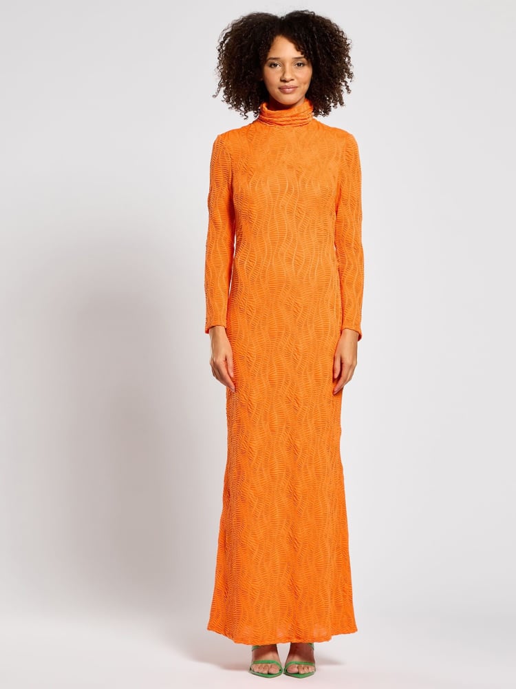 Daska Orange Silia Maxi Dress With Long Sleeves In A Textured Fabric - Image 1 of 4 Daska Orange Silia Maxi Dress With Long Sleeves In A Textured Fabric - Image 1 of 4