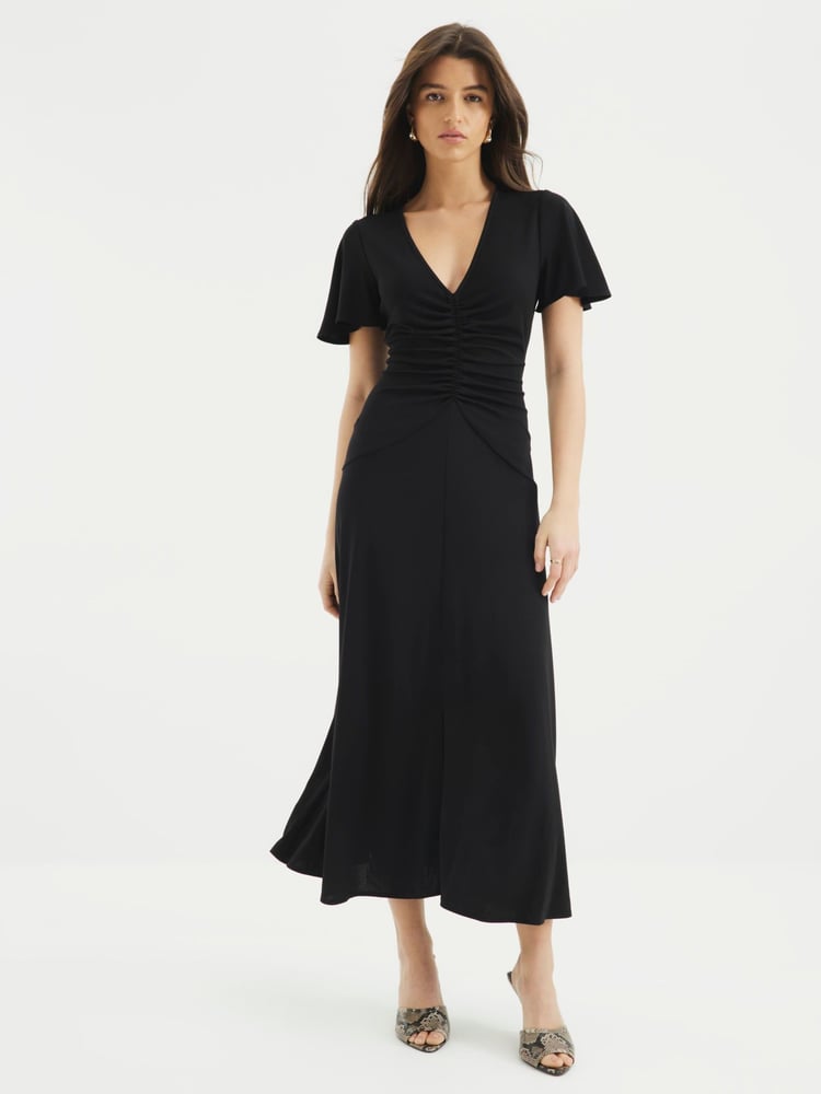River Island Black Ruched Front Maxi Dress - Image 1 of 5 River Island Black Ruched Front Maxi Dress - Image 1 of 5