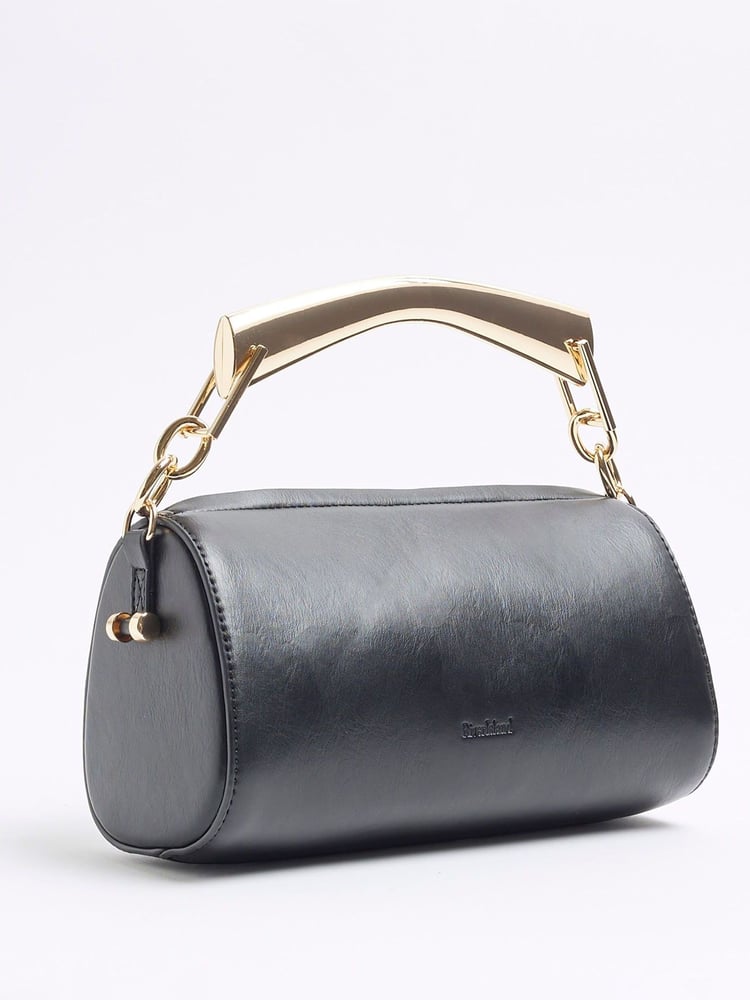 River Island Black Metal Handle Cylinder Bag - Image 2 of 6