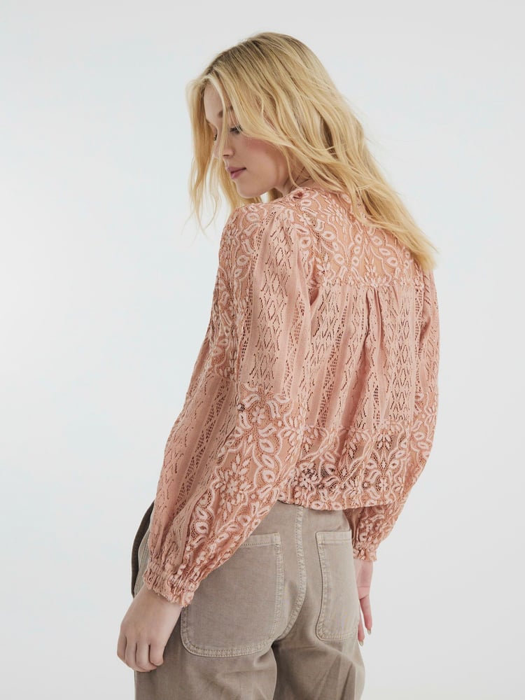 River Island Pink Lace Ruffle Top - Image 1 of 5 River Island Pink Lace Ruffle Top - Image 1 of 5