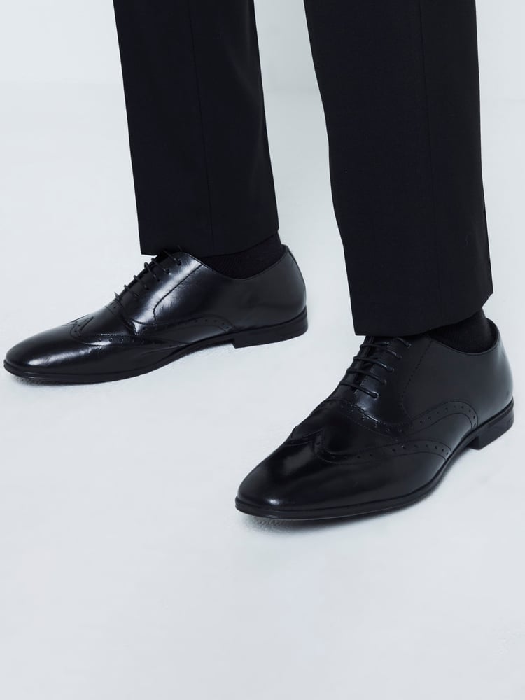 River Island Black Wide Fit Brogues Shoes - Image 1 of 6