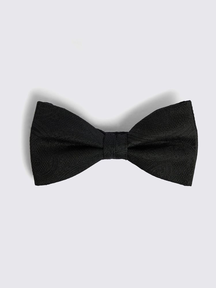 MOSS Black Black Silk Paisley Ready Bow Tie - Image 1 of 2