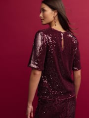 Burgundy Red Sequin T-Shirt - Image 4 of 7