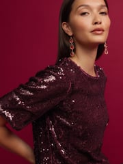 Burgundy Red Sequin T-Shirt - Image 5 of 7