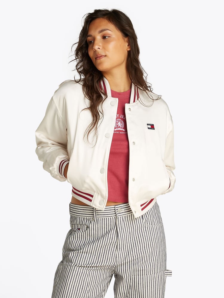 Tommy Jeans White Satin Coach Jacket - Image 1 of 7