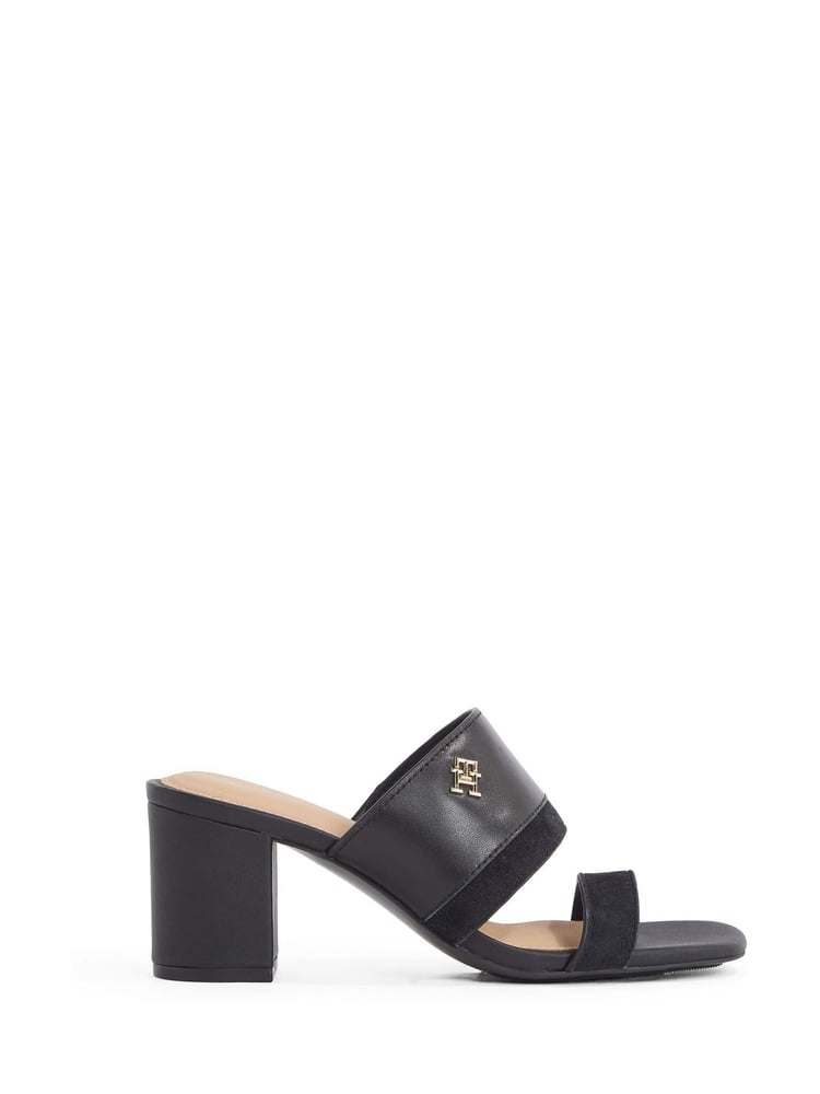 Tommy Hilfiger Black Leather And Suede Block Heeled Mules - Image 2 of 6 Tommy Hilfiger Black Leather And Suede Block Heeled Mules - Image 2 of 6