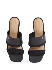 Tommy Hilfiger Black Leather And Suede Block Heeled Mules - Image 6 of 6