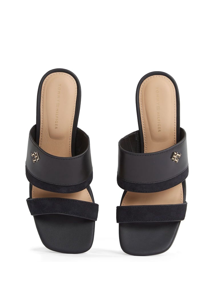 Tommy Hilfiger Black Leather And Suede Block Heeled Mules - Image 6 of 6