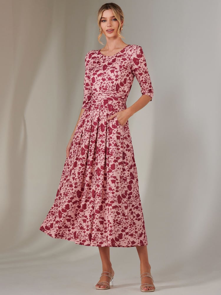 Jolie Moi Pink Goldie 3/4 Sleeve Jersey Maxi Dress - Image 1 of 7