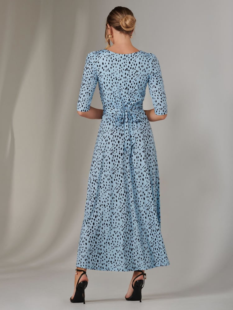 Jolie Moi Blue Light Enya 3/4 Sleeve Jersey Midaxi Dress - Image 2 of 6