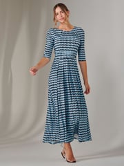 Jolie Moi Blue Dark Enya 3/4 Sleeve Jersey Midaxi Dress - Image 1 of 6