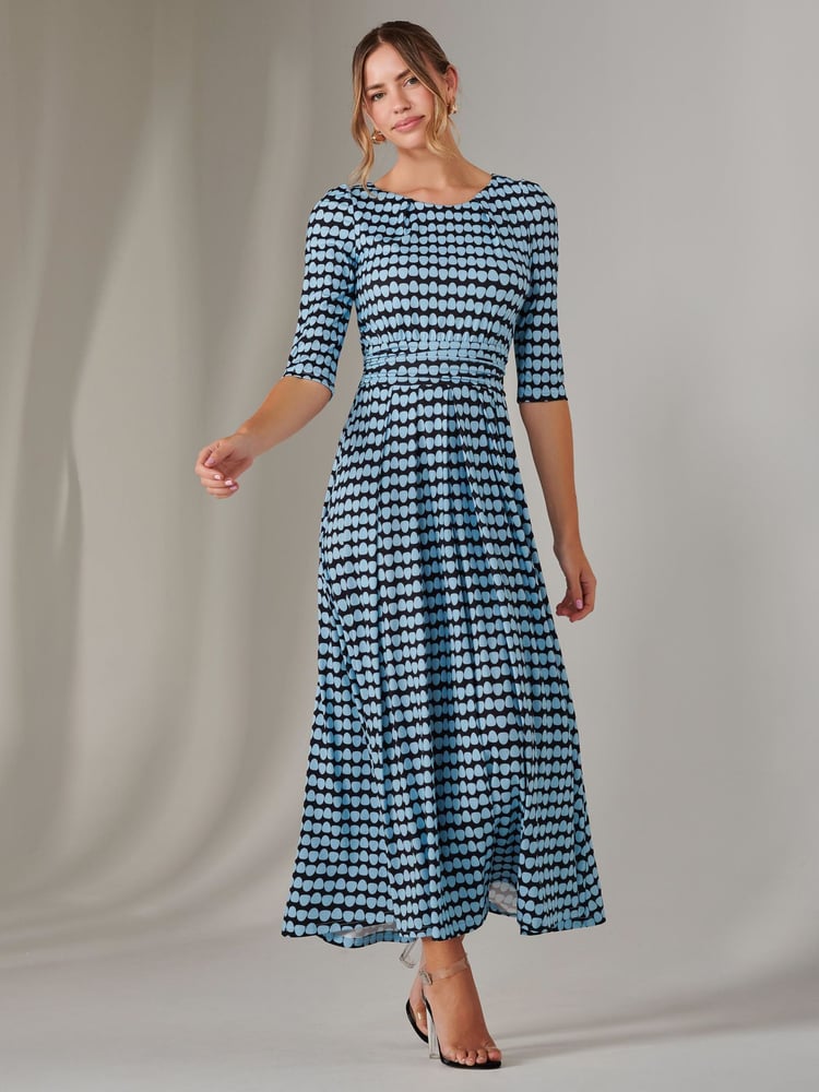 Jolie Moi Blue Dark Enya 3/4 Sleeve Jersey Midaxi Dress - Image 1 of 6
