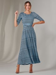 Jolie Moi Blue Dark Enya 3/4 Sleeve Jersey Midaxi Dress - Image 4 of 6
