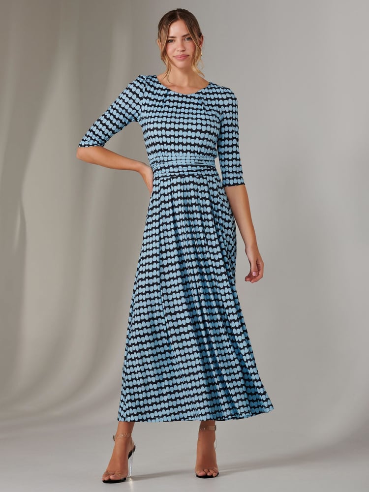 Jolie Moi Blue Dark Enya 3/4 Sleeve Jersey Midaxi Dress - Image 6 of 6
