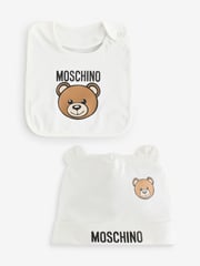 Moschino Cream Baby Logo Hat and Bib Giftset With Giftbox - Image 1 of 5
