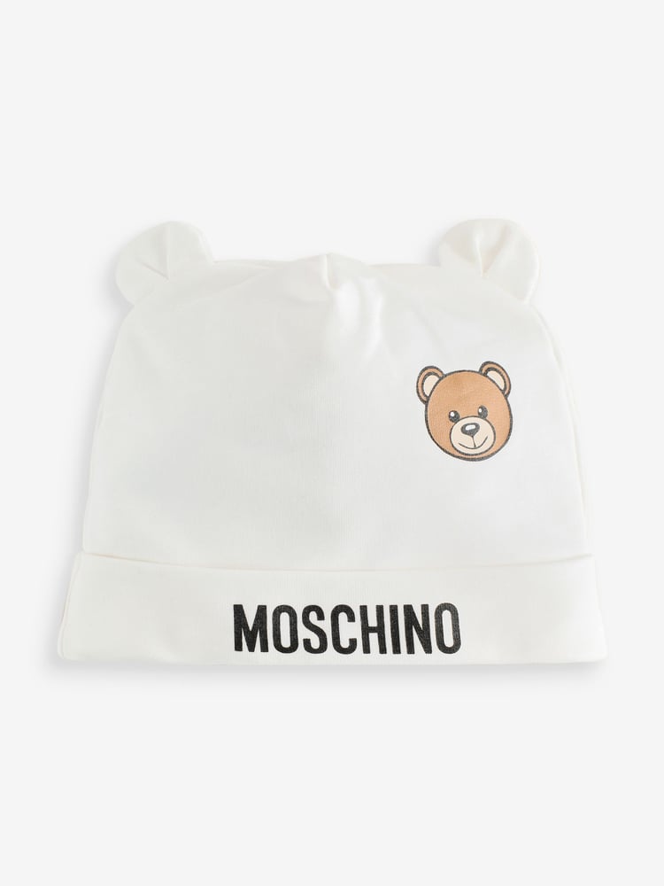 Moschino Cream Baby Logo Hat and Bib Giftset With Giftbox - Image 2 of 5