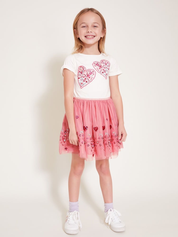 Monsoon Pink Heart Embroidered Disco Dress - Image 1 of 4