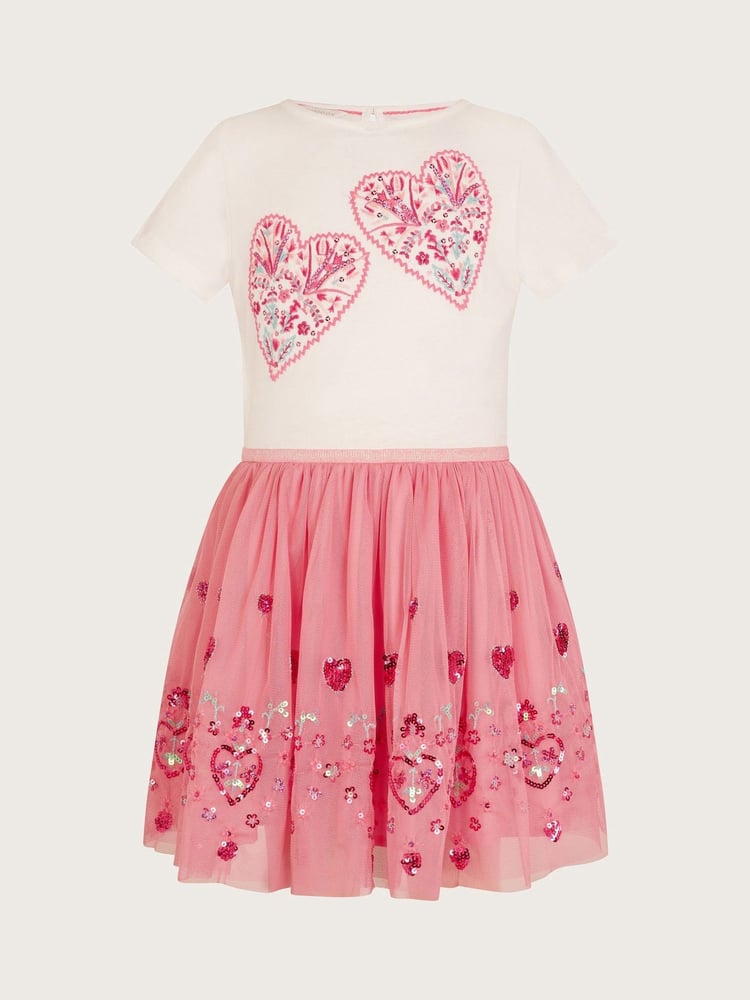 Monsoon Pink Heart Embroidered Disco Dress - Image 2 of 4