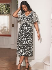 Live Unlimited Black Curve Mono Print V-Neck Midaxi Dress - Image 1 of 7