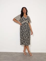 Live Unlimited Black Curve Mono Print V-Neck Midaxi Dress - Image 4 of 7
