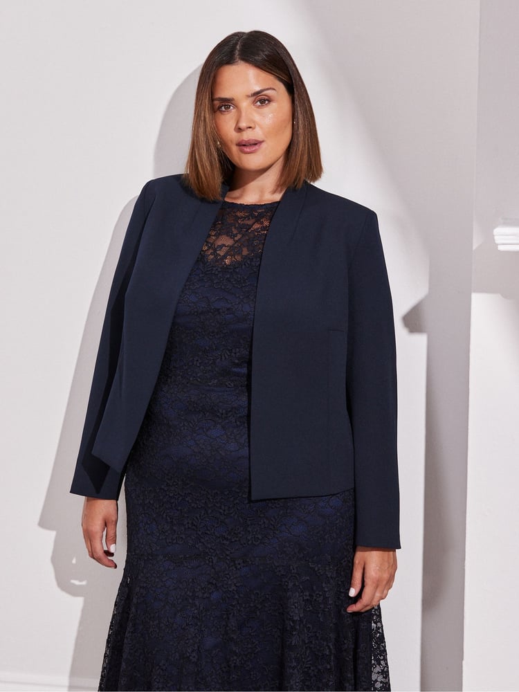 Live Unlimited Blue Cropped Peplum Blazer - Image 1 of 4
