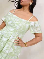 Lipsy Green Curve Premium Floral Embroidered Bardot Midi Prom Dress - Image 4 of 5