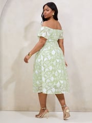 Lipsy Green Curve Premium Floral Embroidered Bardot Midi Prom Dress - Image 5 of 5