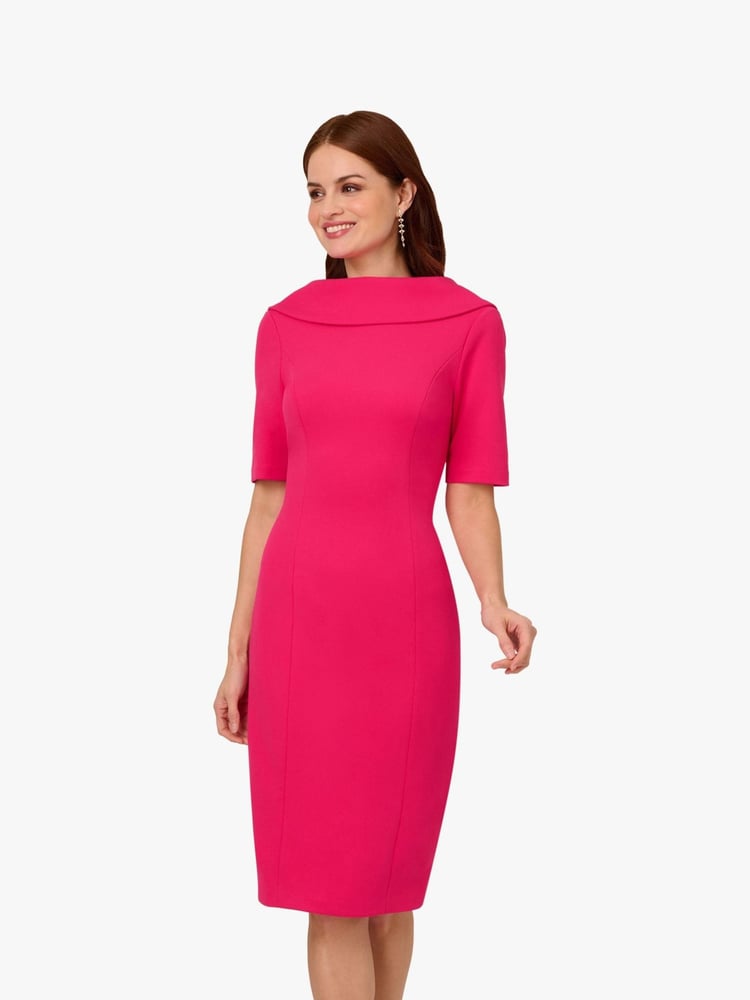 Adrianna Papell Pink Roll Neck Sheath With V Back Dress - Image 1 of 6