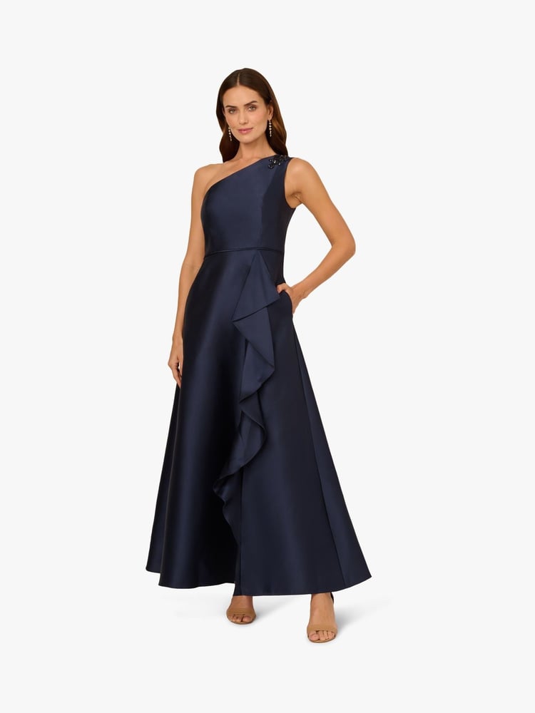 Adrianna Papell Blue Studio One Shoulder Mikado Gown - Image 1 of 6