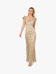 Adrianna Papell Gold Foil Leaf Mermaid Gown - Image 1 of 6