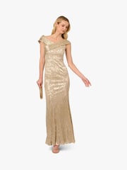 Adrianna Papell Gold Foil Leaf Mermaid Gown - Image 3 of 6