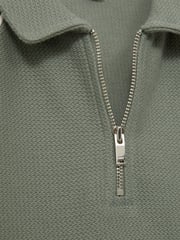 Reiss Sage Green Lolland Cotton Textured Half Zip Polo Shirt - Image 4 of 4
