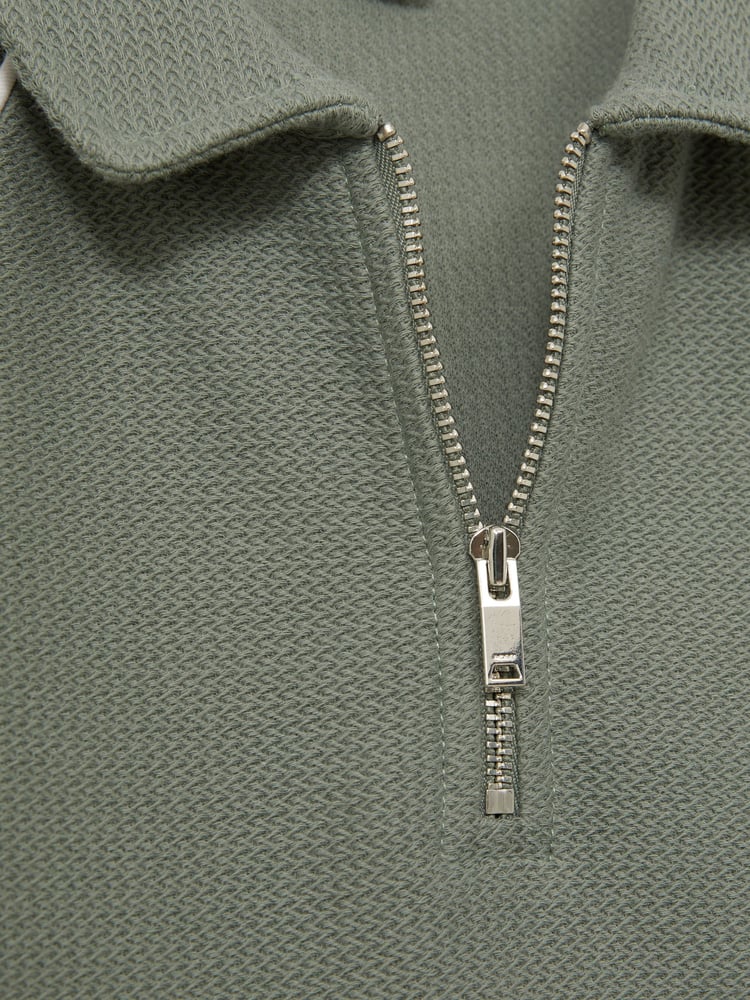 Reiss Sage Green Lolland Cotton Textured Half Zip Polo Shirt - Image 4 of 4