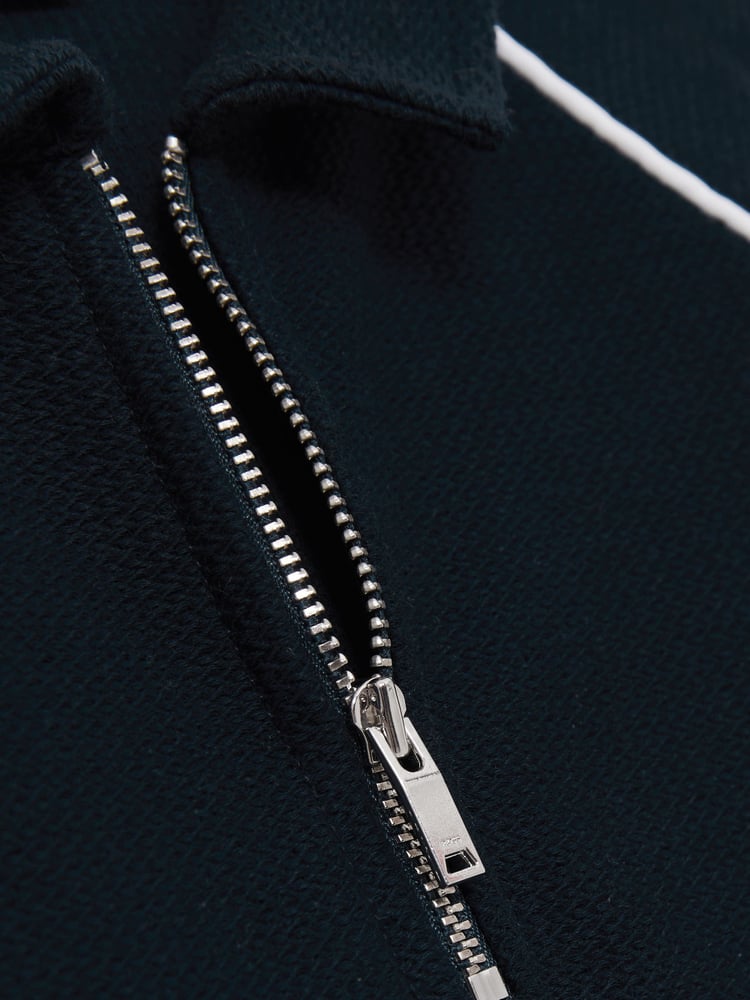 Reiss Navy Lolland Cotton Textured Half Zip Polo Shirt - Image 4 of 4