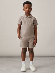 Reiss Mink Brown Lolland Cotton Textured Half Zip Polo Shirt - Image 2 of 4