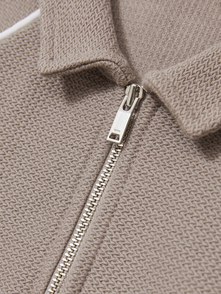 Reiss Mink Brown Lolland Cotton Textured Half Zip Polo Shirt - Image 4 of 4