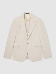 Reiss Oatmeal/White Kai Slim Fit Single Breasted Pinstripe Suit Blazer - Image 2 of 9