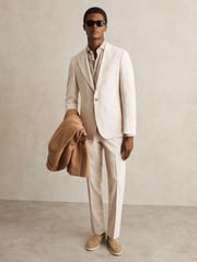 Reiss Oatmeal/White Kai Slim Fit Single Breasted Pinstripe Suit Blazer - Image 3 of 9