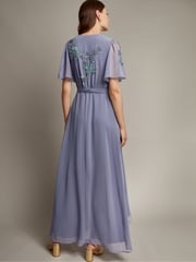 Monsoon Blue Sarah Floral Print Embellished Maxi Wrap Dress - Image 2 of 3