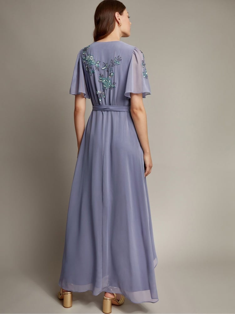 Monsoon Blue Sarah Floral Print Embellished Maxi Wrap Dress - Image 2 of 3