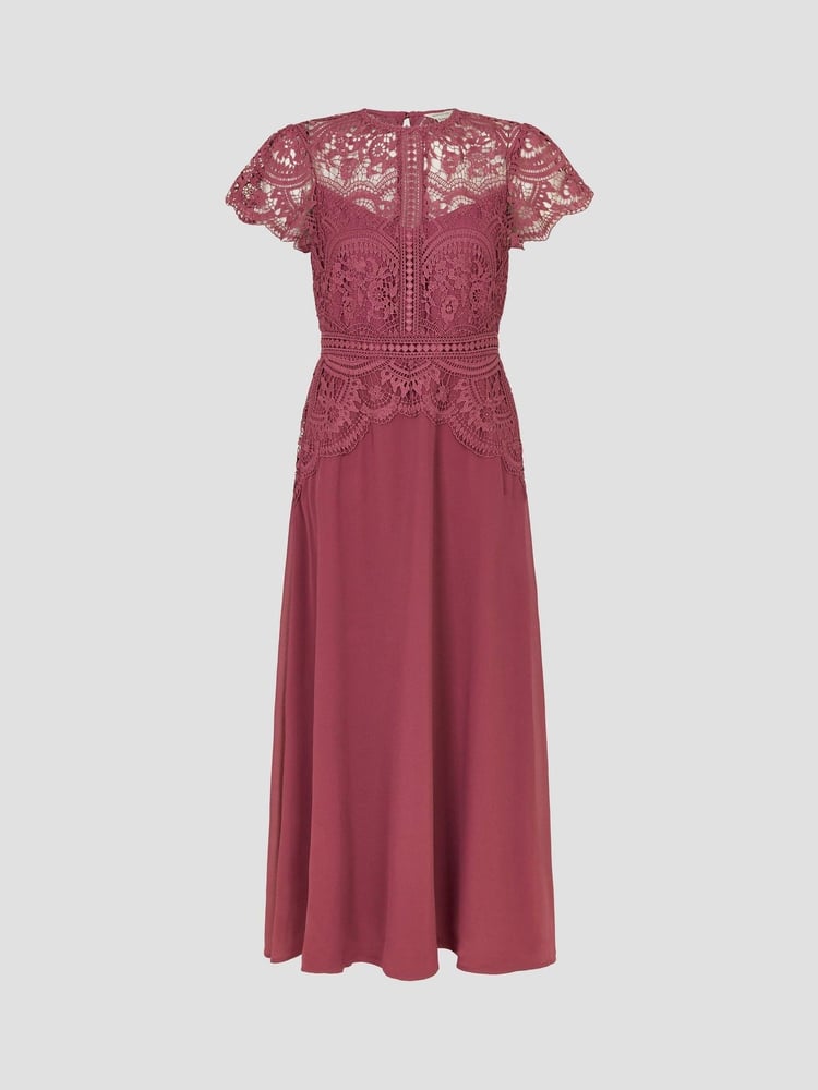 Monsoon Pink Monica Lace Midi Dress - Image 5 of 5